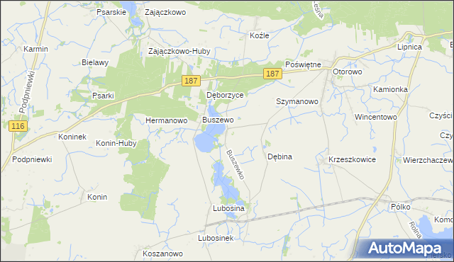 mapa Buszewko gmina Pniewy, Buszewko gmina Pniewy na mapie Targeo