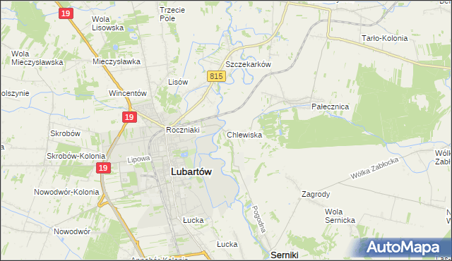 mapa Chlewiska gmina Lubartów, Chlewiska gmina Lubartów na mapie Targeo
