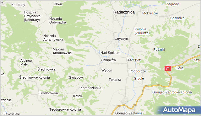 mapa Chłopków gmina Frampol, Chłopków gmina Frampol na mapie Targeo