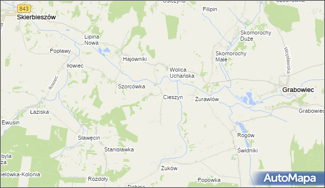 mapa Cieszyn gmina Grabowiec, Cieszyn gmina Grabowiec na mapie Targeo