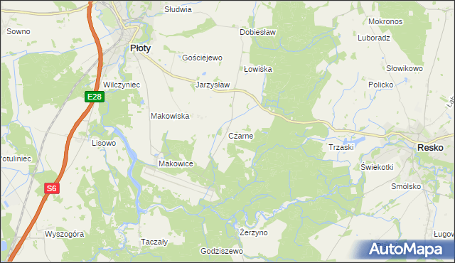 mapa Czarne gmina Płoty, Czarne gmina Płoty na mapie Targeo