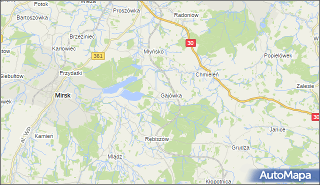 mapa Gajówka gmina Mirsk, Gajówka gmina Mirsk na mapie Targeo