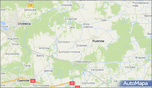 mapa Grabowa gmina Rusinów, Grabowa gmina Rusinów na mapie Targeo