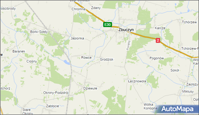 mapa Grodzisk gmina Zbuczyn, Grodzisk gmina Zbuczyn na mapie Targeo