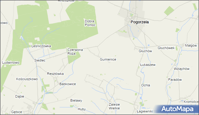 mapa Gumienice gmina Pogorzela, Gumienice gmina Pogorzela na mapie Targeo