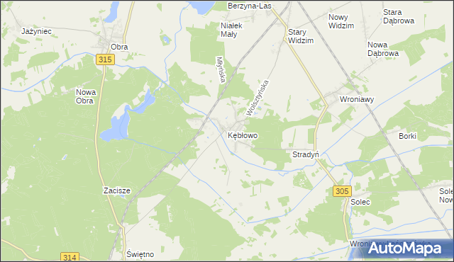 mapa Kębłowo gmina Wolsztyn, Kębłowo gmina Wolsztyn na mapie Targeo