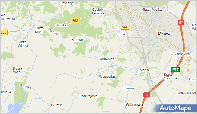 mapa Korboniec, Korboniec na mapie Targeo