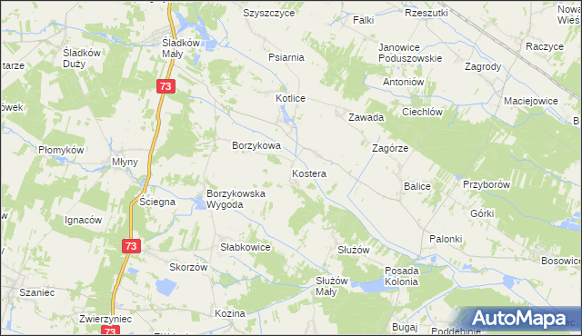 mapa Kostera, Kostera na mapie Targeo