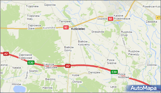 mapa Leszcze gmina Kościelec, Leszcze gmina Kościelec na mapie Targeo