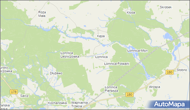 mapa Łomnica gmina Trzcianka, Łomnica gmina Trzcianka na mapie Targeo