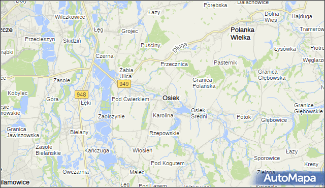 mapa Osiek powiat oświęcimski, Osiek powiat oświęcimski na mapie Targeo