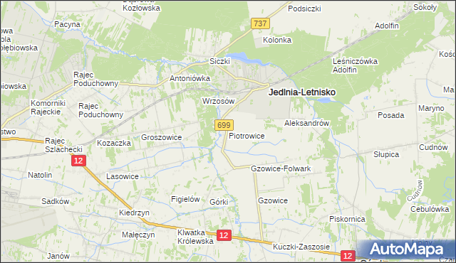 mapa Piotrowice gmina Jedlnia-Letnisko, Piotrowice gmina Jedlnia-Letnisko na mapie Targeo