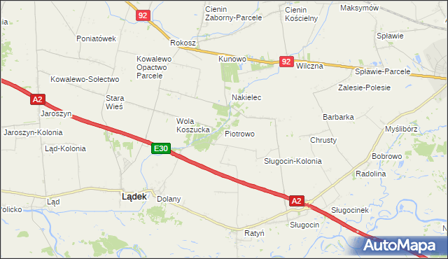 mapa Piotrowo gmina Lądek, Piotrowo gmina Lądek na mapie Targeo