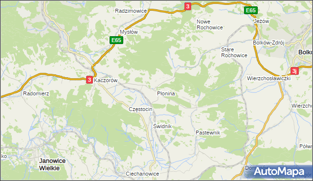 mapa Płonina gmina Bolków, Płonina gmina Bolków na mapie Targeo