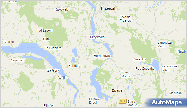 mapa Romanówka gmina Przerośl, Romanówka gmina Przerośl na mapie Targeo