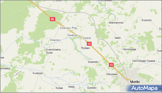 mapa Rybaki gmina Mońki, Rybaki gmina Mońki na mapie Targeo