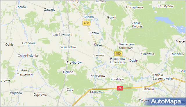 mapa Sarnów gmina Widawa, Sarnów gmina Widawa na mapie Targeo
