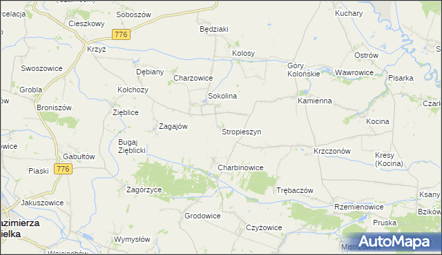 mapa Stropieszyn gmina Czarnocin, Stropieszyn gmina Czarnocin na mapie Targeo