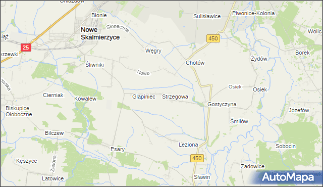 mapa Strzegowa gmina Nowe Skalmierzyce, Strzegowa gmina Nowe Skalmierzyce na mapie Targeo