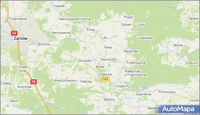 mapa Sworzyce gmina Końskie, Sworzyce gmina Końskie na mapie Targeo