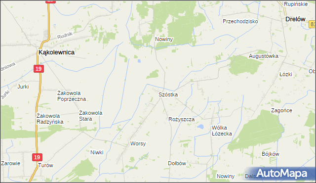 mapa Szóstka gmina Drelów, Szóstka gmina Drelów na mapie Targeo