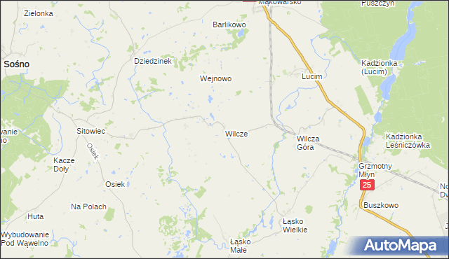 mapa Wilcze gmina Koronowo, Wilcze gmina Koronowo na mapie Targeo