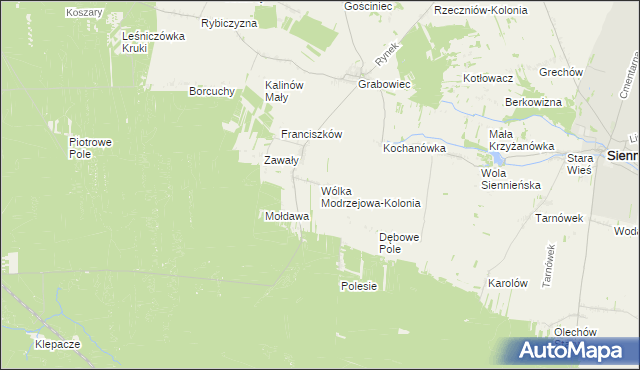 mapa Wólka Modrzejowa-Kolonia, Wólka Modrzejowa-Kolonia na mapie Targeo