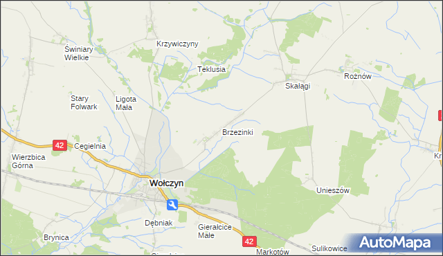 mapa Brzezinki gmina Wołczyn, Brzezinki gmina Wołczyn na mapie Targeo