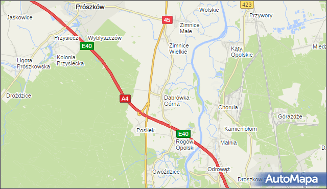 mapa Dąbrówka Górna gmina Krapkowice, Dąbrówka Górna gmina Krapkowice na mapie Targeo