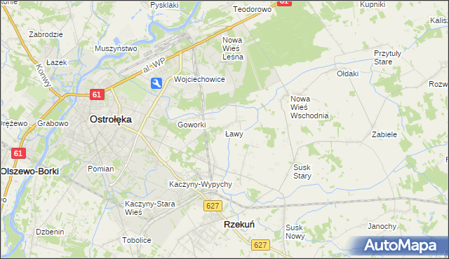 mapa Ławy gmina Rzekuń, Ławy gmina Rzekuń na mapie Targeo