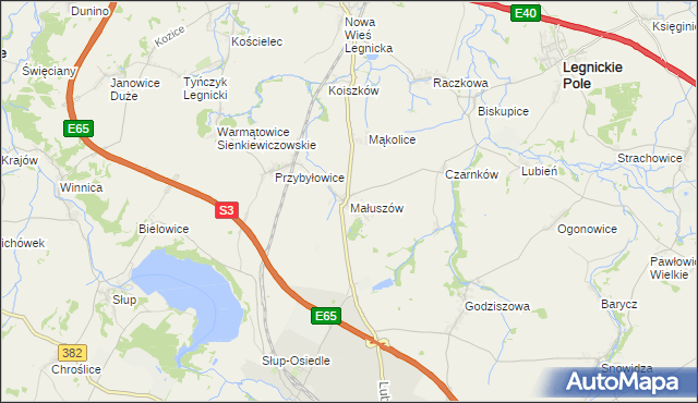 mapa Małuszów gmina Męcinka, Małuszów gmina Męcinka na mapie Targeo