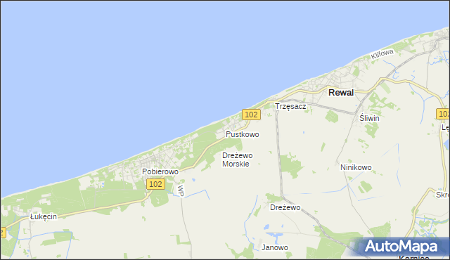 mapa Pustkowo gmina Rewal, Pustkowo gmina Rewal na mapie Targeo