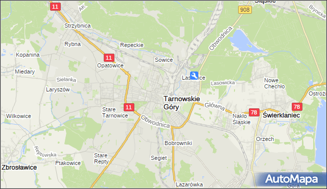 mapa Tarnowskie Góry, Tarnowskie Góry na mapie Targeo