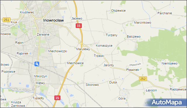mapa Trzaski gmina Inowrocław, Trzaski gmina Inowrocław na mapie Targeo