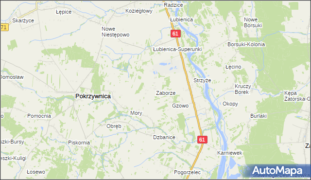 mapa Zaborze gmina Pokrzywnica, Zaborze gmina Pokrzywnica na mapie Targeo