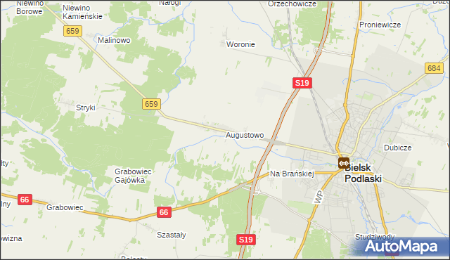 mapa Augustowo gmina Bielsk Podlaski, Augustowo gmina Bielsk Podlaski na mapie Targeo