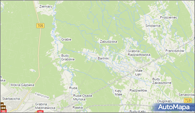 mapa Bartniki gmina Puszcza Mariańska, Bartniki gmina Puszcza Mariańska na mapie Targeo