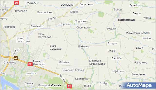 mapa Białkowo gmina Radzanowo, Białkowo gmina Radzanowo na mapie Targeo