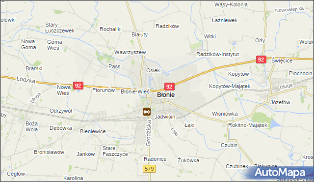 mapa Błonie powiat warszawski zachodni, Błonie powiat warszawski zachodni na mapie Targeo