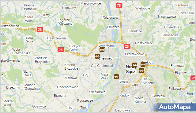 mapa Chełmiec powiat nowosądecki, Chełmiec powiat nowosądecki na mapie Targeo