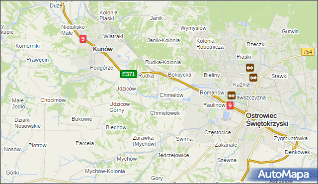 mapa Chmielów gmina Bodzechów, Chmielów gmina Bodzechów na mapie Targeo