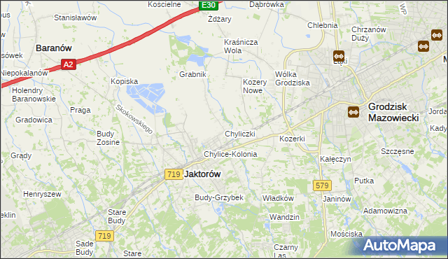mapa Chyliczki gmina Jaktorów, Chyliczki gmina Jaktorów na mapie Targeo
