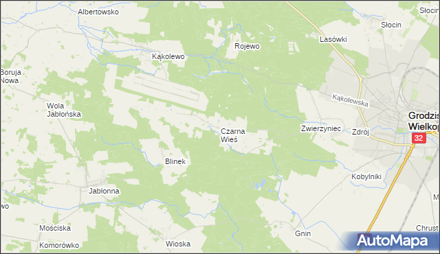 mapa Czarna Wieś gmina Grodzisk Wielkopolski, Czarna Wieś gmina Grodzisk Wielkopolski na mapie Targeo