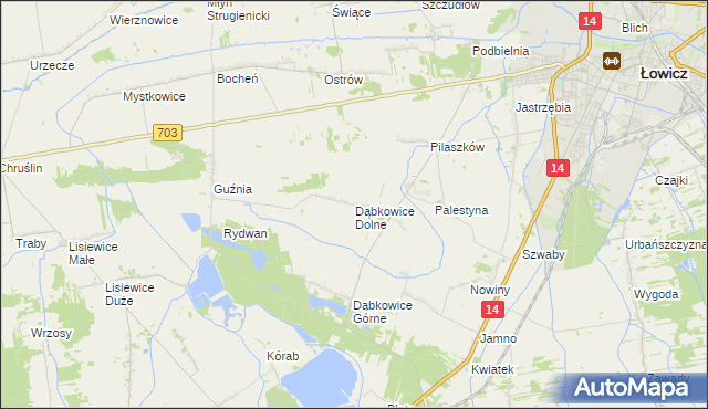 mapa Dąbkowice Dolne, Dąbkowice Dolne na mapie Targeo