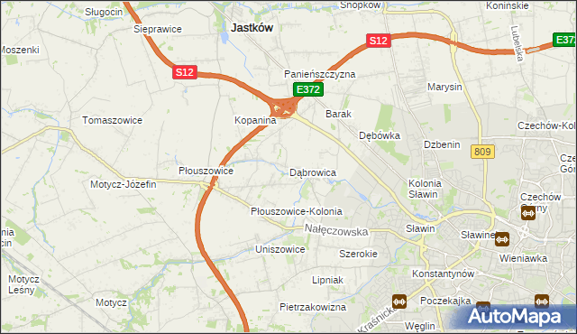 mapa Dąbrowica gmina Jastków, Dąbrowica gmina Jastków na mapie Targeo