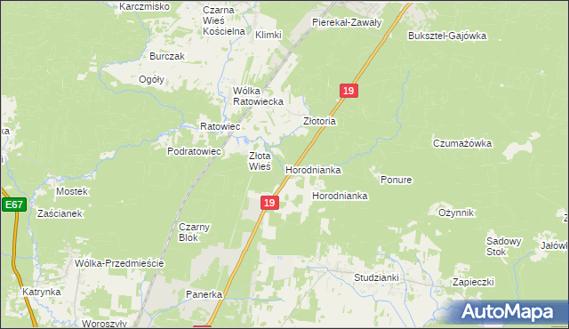 mapa Horodnianka gmina Czarna Białostocka, Horodnianka gmina Czarna Białostocka na mapie Targeo