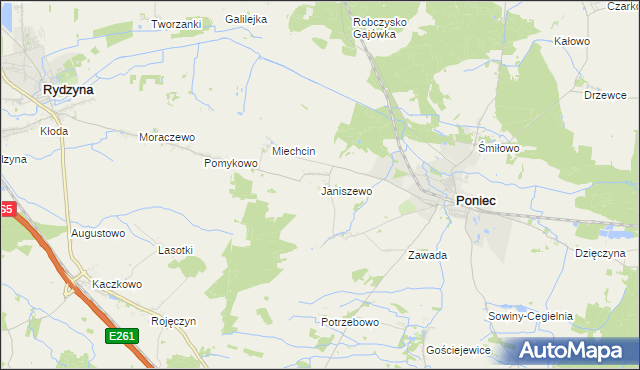 mapa Janiszewo gmina Poniec, Janiszewo gmina Poniec na mapie Targeo