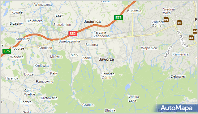 mapa Jaworze powiat bielski, Jaworze powiat bielski na mapie Targeo