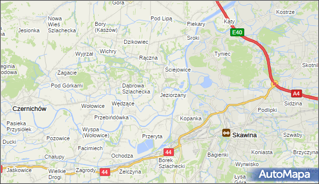 mapa Jeziorzany gmina Liszki, Jeziorzany gmina Liszki na mapie Targeo