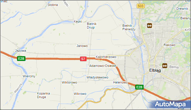 mapa Kazimierzowo gmina Elbląg, Kazimierzowo gmina Elbląg na mapie Targeo